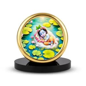 Car Desk/Table Top Lord Krishna Metal Golden Photo Stand 2x2 Inches, Compact & Stylish Spiritual Display For Car, Home & Office (Pack Of 1) (F18703) Car Desk/Table Top Lord Krishna Metal Golden Photo Stand 2x2 Inches, Compact & Stylish Spiritual Display For Car, Home & Office (Pack Of 1) (F18703)