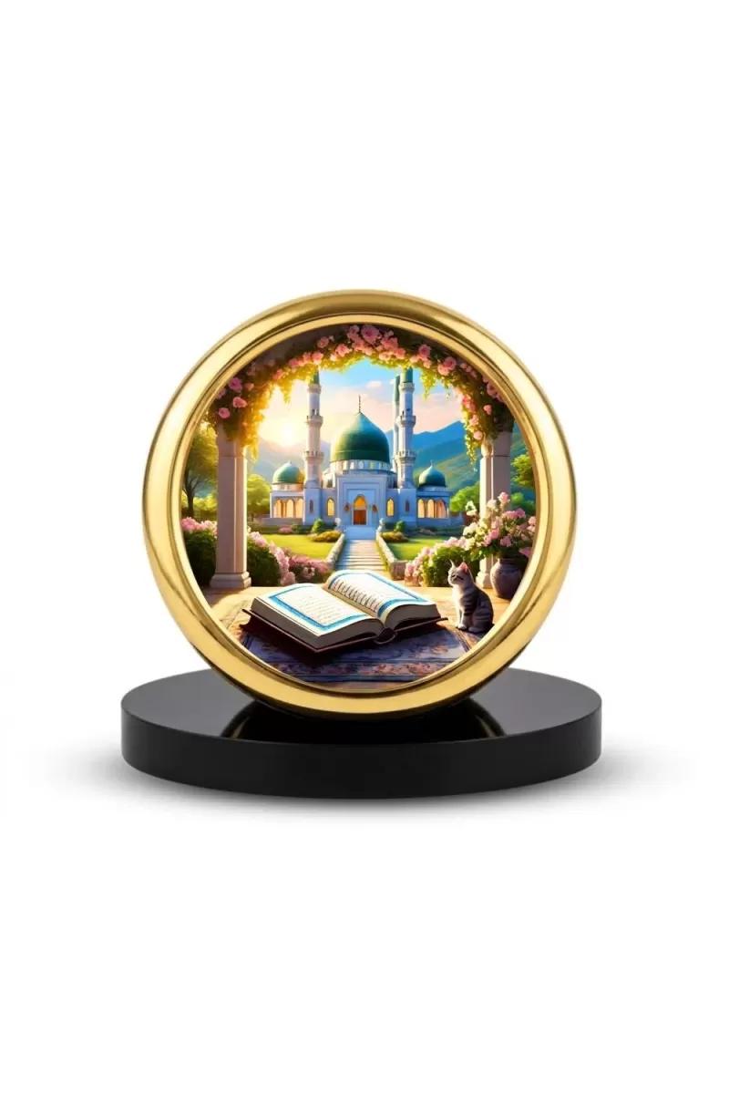 Car Desk/Table Top Mucca Masid Metal Golden Photo Stand  2x2 Inches, Compact & Stylish Spiritual Display For Car, Home & Office (Pack Of 1) (F18714)