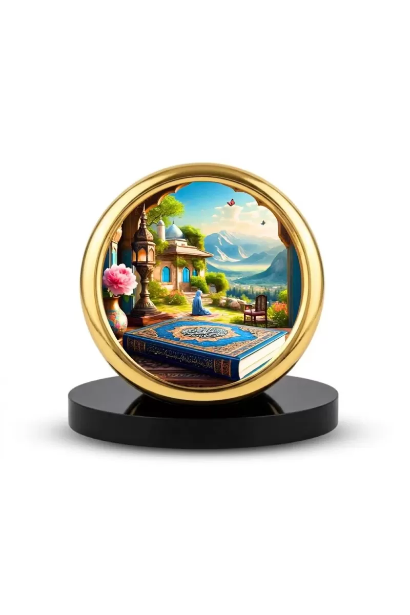 Car Desk/Table Top Mucca Masid Metal Golden Photo Stand  2x2 Inches, Compact & Stylish Spiritual Display For Car, Home & Office (Pack Of 1) (F18715)