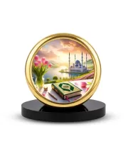 Car Desk/Table Top Mucca Masid Metal Golden Photo Stand  2x2 Inches, Compact & Stylish Spiritual Display For Car, Home & Office (Pack Of 1) (F18717)