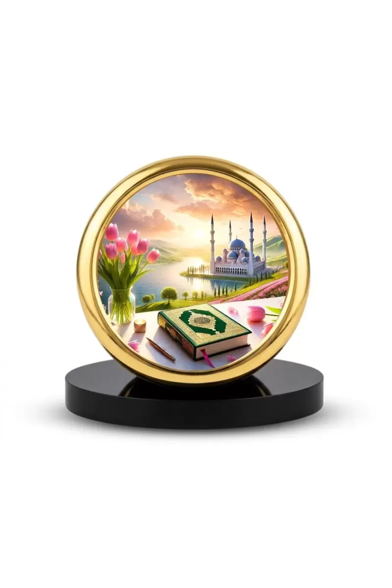 Car Desk/Table Top Mucca Masid Metal Golden Photo Stand  2x2 Inches, Compact & Stylish Spiritual Display For Car, Home & Office (Pack Of 1) (F18717)