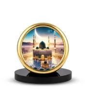 Car Desk/Table Top Mucca Masid Metal Golden Photo Stand  2x2 Inches, Compact & Stylish Spiritual Display For Car, Home & Office (Pack Of 1) (F18718)