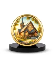 Car Desk/Table Top Beautiful Church Metal Golden Photo Stand  2x2 Inches, Compact & Stylish Spiritual Display For Car, Home & Office (Pack Of 1) (F18724)