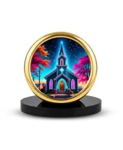 Car Desk/Table Top Beautiful Church Metal Golden Photo Stand  2x2 Inches, Compact & Stylish Spiritual Display For Car, Home & Office (Pack Of 1) (F18725)