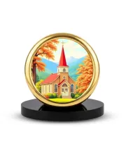 Car Desk/Table Top Beautiful Church Metal Golden Photo Stand  2x2 Inches, Compact & Stylish Spiritual Display For Car, Home & Office (Pack Of 1) (F18726)