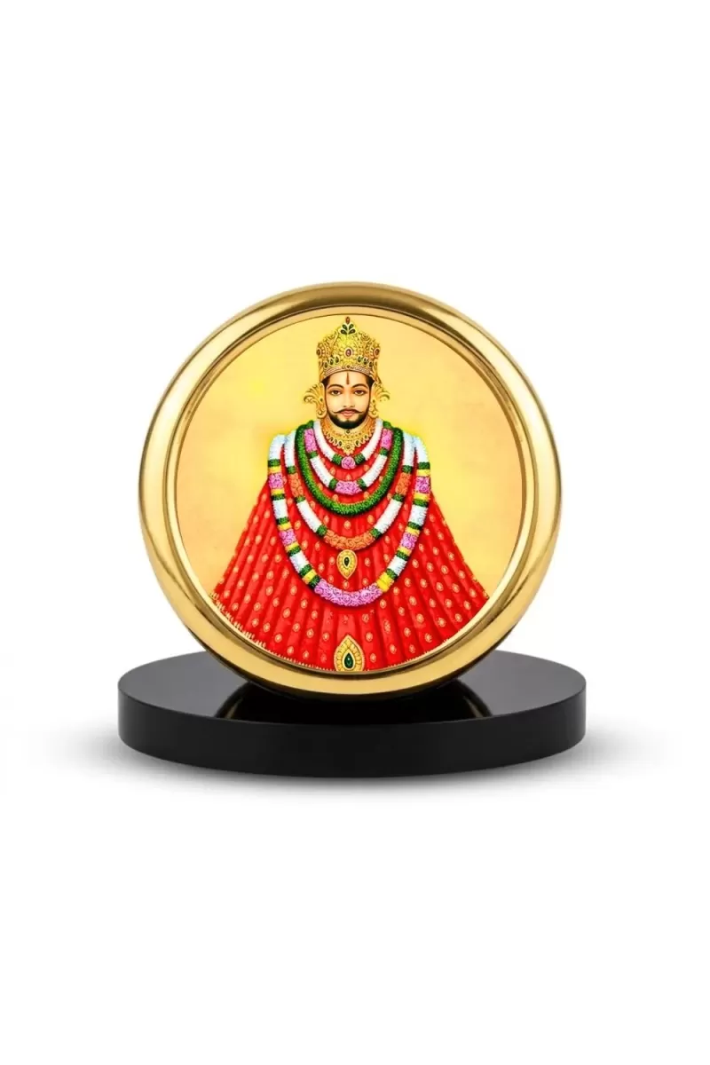 Car Desk/Table Top  Lord Khatu Shyam Ji  Metal Golden Photo Stand  2x2 Inches, Compact & Stylish Spiritual Display For Car, Home & Office (Pack Of 1) (F18728)
