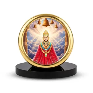 Car Desk/Table Top  Lord Khatu Shyam Ji  Metal Golden Photo Stand  2x2 Inches, Compact & Stylish Spiritual Display For Car, Home & Office (Pack Of 1) (F18729)