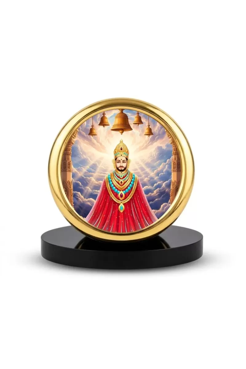 Car Desk/Table Top  Lord Khatu Shyam Ji  Metal Golden Photo Stand  2x2 Inches, Compact & Stylish Spiritual Display For Car, Home & Office (Pack Of 1) (F18729)