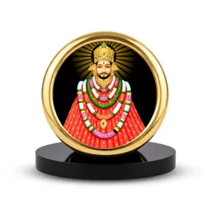 Car Desk/Table Top  Lord Khatu Shyam Ji  Metal Golden Photo Stand  2x2 Inches, Compact & Stylish Spiritual Display For Car, Home & Office (Pack Of 1) (F18730)