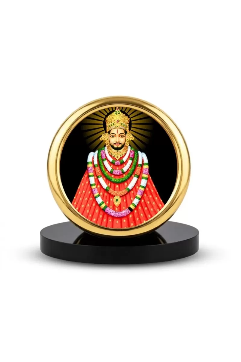 Car Desk/Table Top  Lord Khatu Shyam Ji  Metal Golden Photo Stand  2x2 Inches, Compact & Stylish Spiritual Display For Car, Home & Office (Pack Of 1) (F18730)