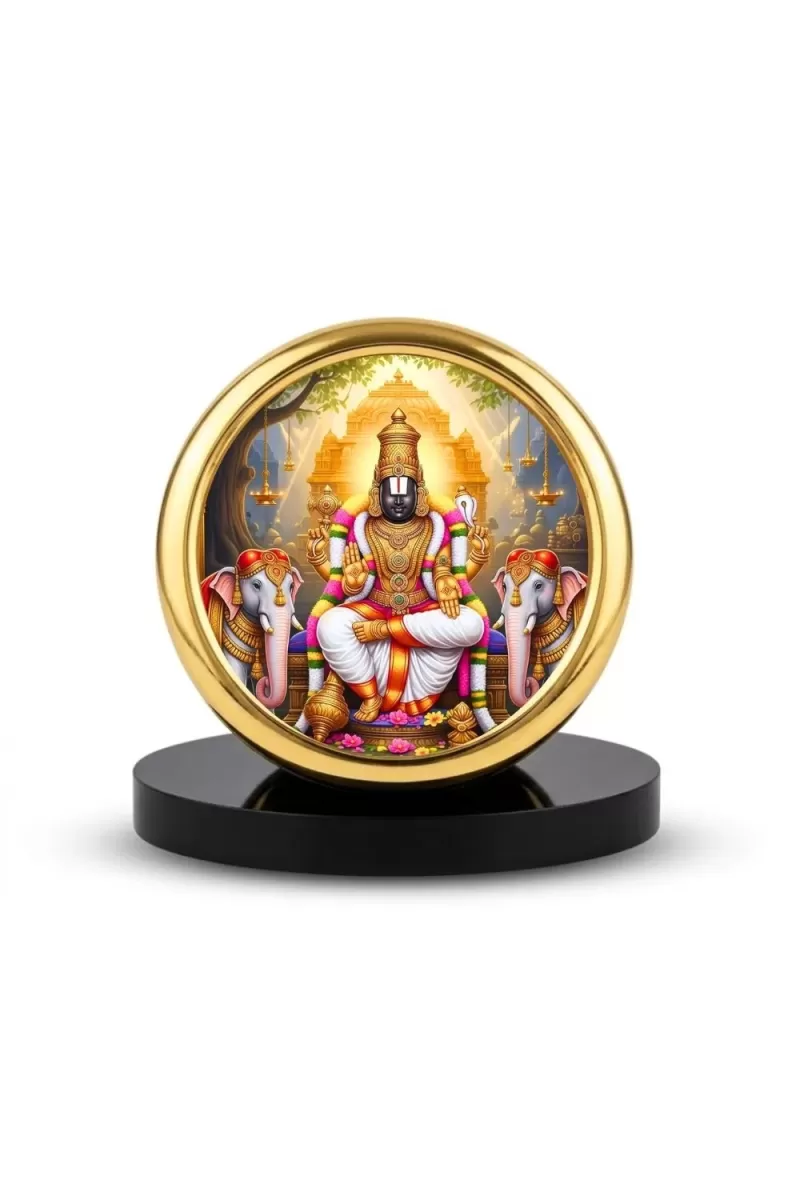 Car Desk/Table Top Lord Venkateswara Metal Golden Photo Stand  2x2 Inches, Compact & Stylish Spiritual Display For Car, Home & Office (Pack Of 1) (F18731)