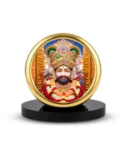 Car Desk/Table Top  Lord Khatu Shyam Ji  Metal Golden Photo Stand  2x2 Inches, Compact & Stylish Spiritual Display For Car, Home & Office (Pack Of 1) (F18732)