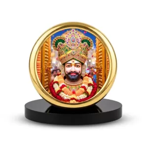Car Desk/Table Top  Lord Khatu Shyam Ji  Metal Golden Photo Stand  2x2 Inches, Compact & Stylish Spiritual Display For Car, Home & Office (Pack Of 1) (F18732)