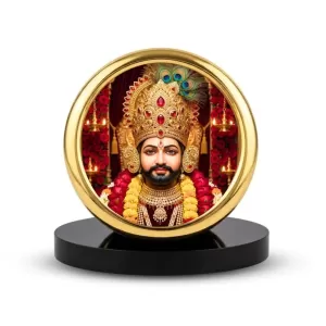 Car Desk/Table Top  Lord Khatu Shyam Ji  Metal Golden Photo Stand  2x2 Inches, Compact & Stylish Spiritual Display For Car, Home & Office (Pack Of 1) (F18733)