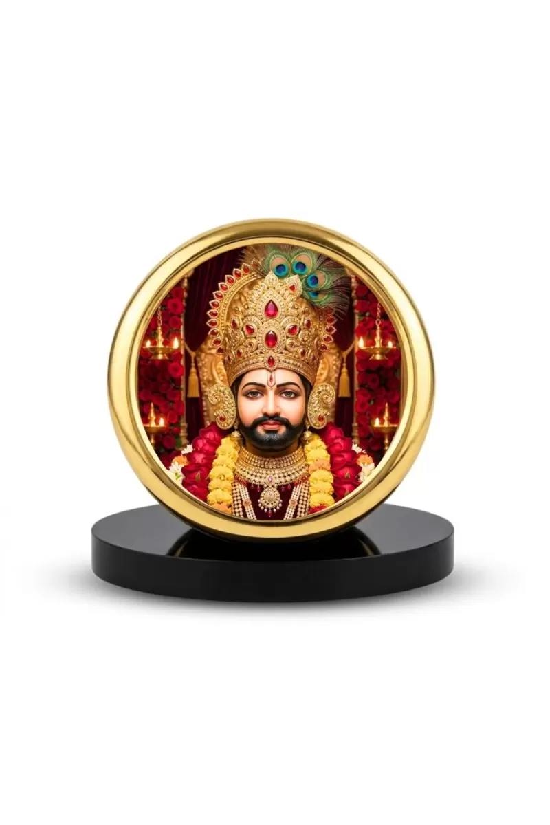 Car Desk/Table Top  Lord Khatu Shyam Ji  Metal Golden Photo Stand  2x2 Inches, Compact & Stylish Spiritual Display For Car, Home & Office (Pack Of 1) (F18733)