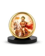 Car Desk/Table Top  Lord Khatu Shyam Ji  Metal Golden Photo Stand  2x2 Inches, Compact & Stylish Spiritual Display For Car, Home & Office (Pack Of 1) (F18734)