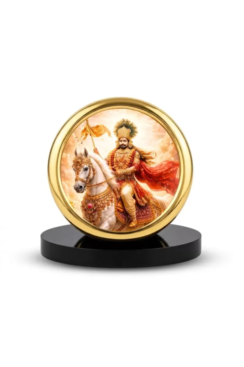 Car Desk/Table Top  Lord Khatu Shyam Ji  Metal Golden Photo Stand  2x2 Inches, Compact & Stylish Spiritual Display For Car, Home & Office (Pack Of 1) (F18734)