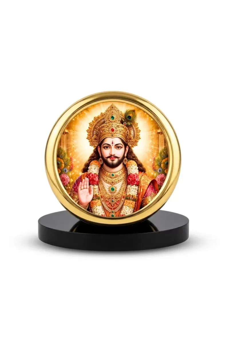 Car Desk/Table Top  Lord Khatu Shyam Ji  Metal Golden Photo Stand  2x2 Inches, Compact & Stylish Spiritual Display For Car, Home & Office (Pack Of 1) (F18735)