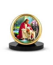 Car Desk/Table Top Lord Jesus Metal Golden Photo Stand  2x2 Inches, Compact & Stylish Spiritual Display For Car, Home & Office (Pack Of 1) (F18736)