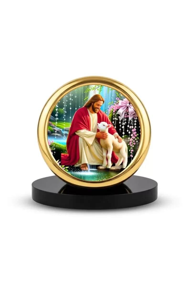 Car Desk/Table Top Lord Jesus Metal Golden Photo Stand  2x2 Inches, Compact & Stylish Spiritual Display For Car, Home & Office (Pack Of 1) (F18736)