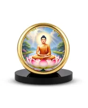 Car Desk/Table Top Serene Buddha Metal Golden Photo Stand  2x2 Inches, Compact & Stylish Spiritual Display For Car, Home & Office (Pack Of 1) (F18737)