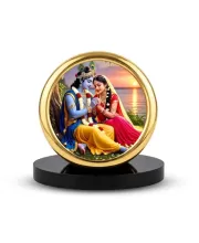 Car Desk/Table Top Radha Krishna Metal Golden Photo Stand  2x2 Inches, Compact & Stylish Spiritual Display For Car, Home & Office (Pack Of 1) (F18738)