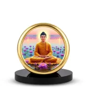 Car Desk/Table Top Lord Buddha Metal Golden Photo Stand  2x2 Inches, Compact & Stylish Spiritual Display For Car, Home & Office (Pack Of 1) (F18739)