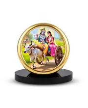 Car Desk/Table Top Radha Krishna Metal Golden Photo Stand  2x2 Inches, Compact & Stylish Spiritual Display For Car, Home & Office (Pack Of 1) (F18740)