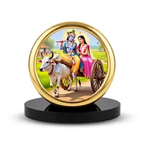 Car Desk/Table Top Radha Krishna Metal Golden Photo Stand  2x2 Inches, Compact & Stylish Spiritual Display For Car, Home & Office (Pack Of 1) (F18740)