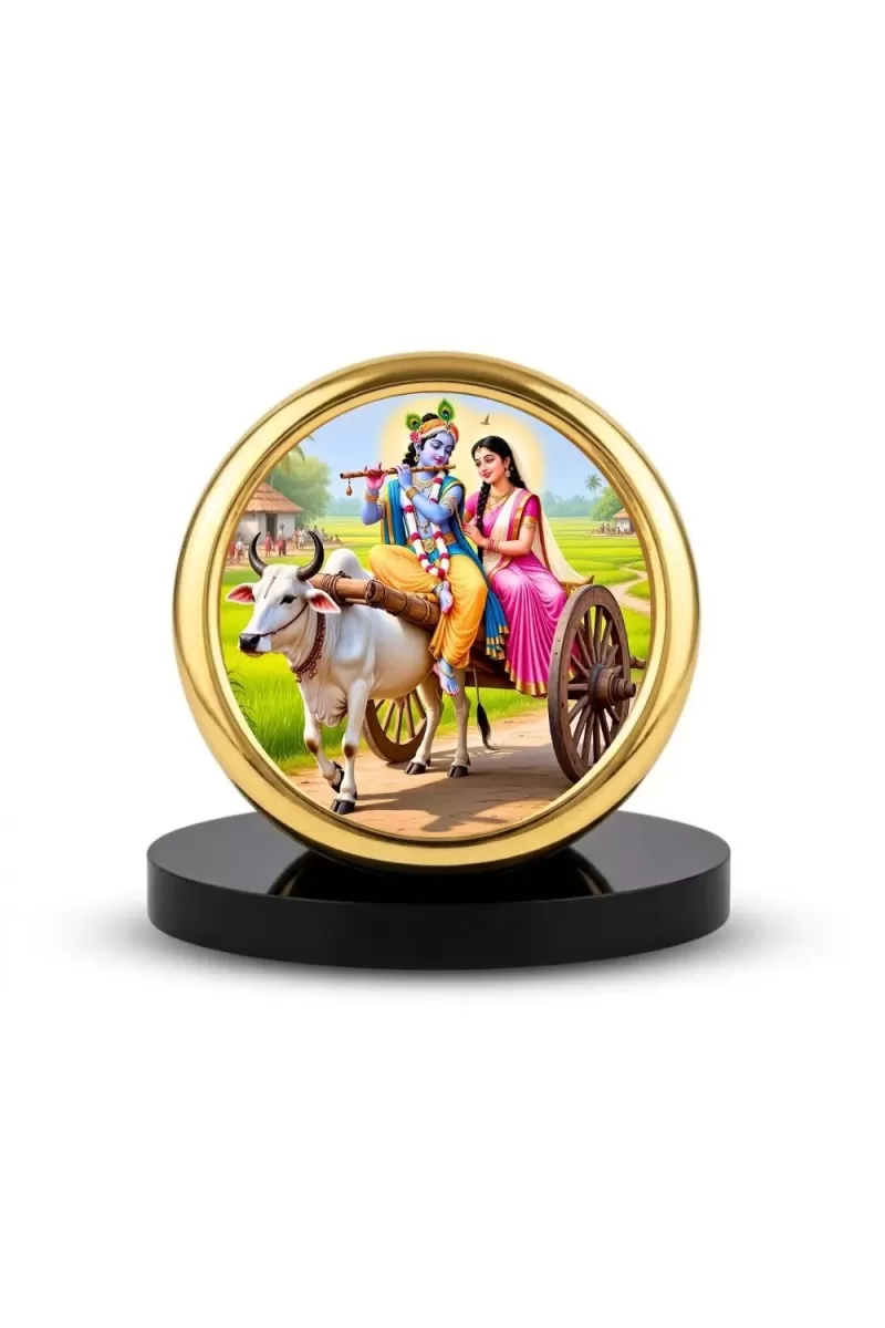 Car Desk/Table Top Radha Krishna Metal Golden Photo Stand  2x2 Inches, Compact & Stylish Spiritual Display For Car, Home & Office (Pack Of 1) (F18740)