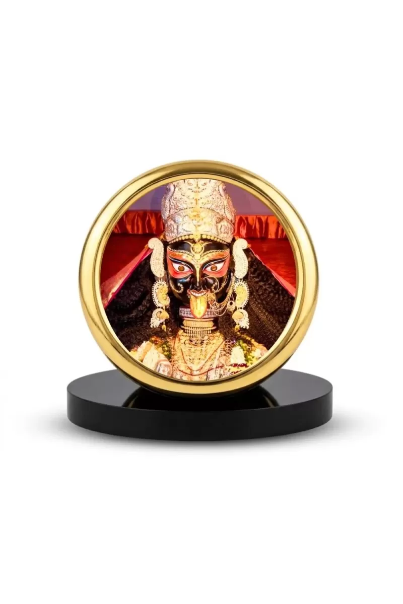 Car Desk/Table Top Kali Matha Metal Golden Photo Stand  2x2 Inches, Compact & Stylish Spiritual Display For Car, Home & Office (Pack Of 1) (F18741)