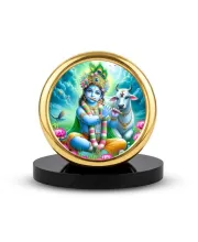 Car Desk/Table Top Lord Krishna Metal Golden Photo Stand  2x2 Inches, Compact & Stylish Spiritual Display For Car, Home & Office (Pack Of 1) (F18742)