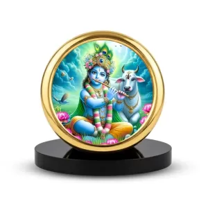 Car Desk/Table Top Lord Krishna Metal Golden Photo Stand 2x2 Inches, Compact & Stylish Spiritual Display For Car, Home & Office (Pack Of 1) (F18742) Car Desk/Table Top Lord Krishna Metal Golden Photo Stand 2x2 Inches, Compact & Stylish Spiritual Display For Car, Home & Office (Pack Of 1) (F18742)