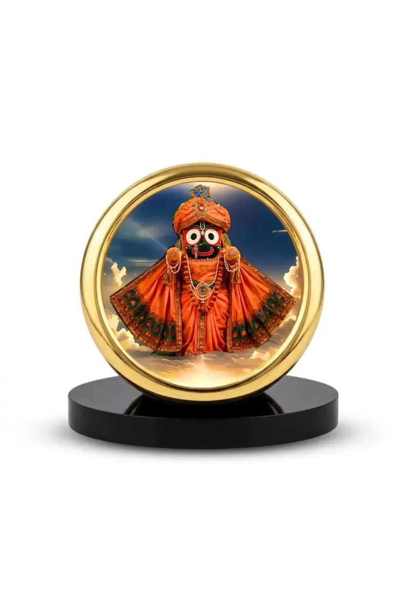 Car Desk/Table Top Lord Jagannath Metal Golden Photo Stand  2x2 Inches, Compact & Stylish Spiritual Display For Car, Home & Office (Pack Of 1) (F18744)