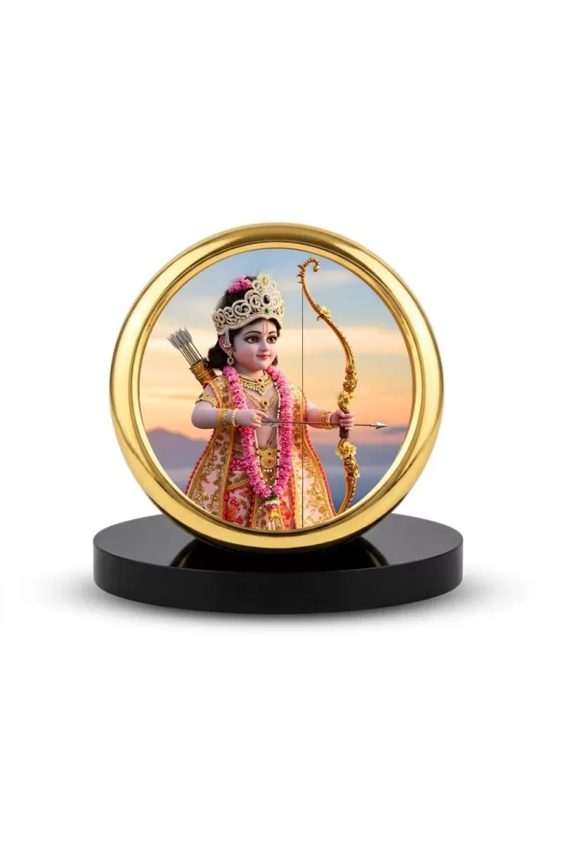Car Desk/Table Top Little Rama Metal Golden Photo Stand  2x2 Inches, Compact & Stylish Spiritual Display For Car, Home & Office (Pack Of 1) (F18745)
