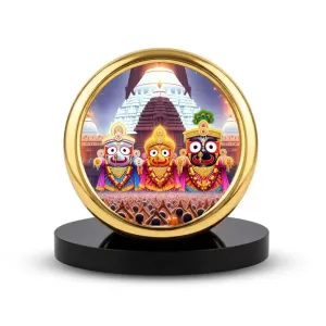 Car Desk/Table Top Lord Jagannath Metal Golden Photo Stand  2x2 Inches, Compact & Stylish Spiritual Display For Car, Home & Office (Pack Of 1) (F18746)