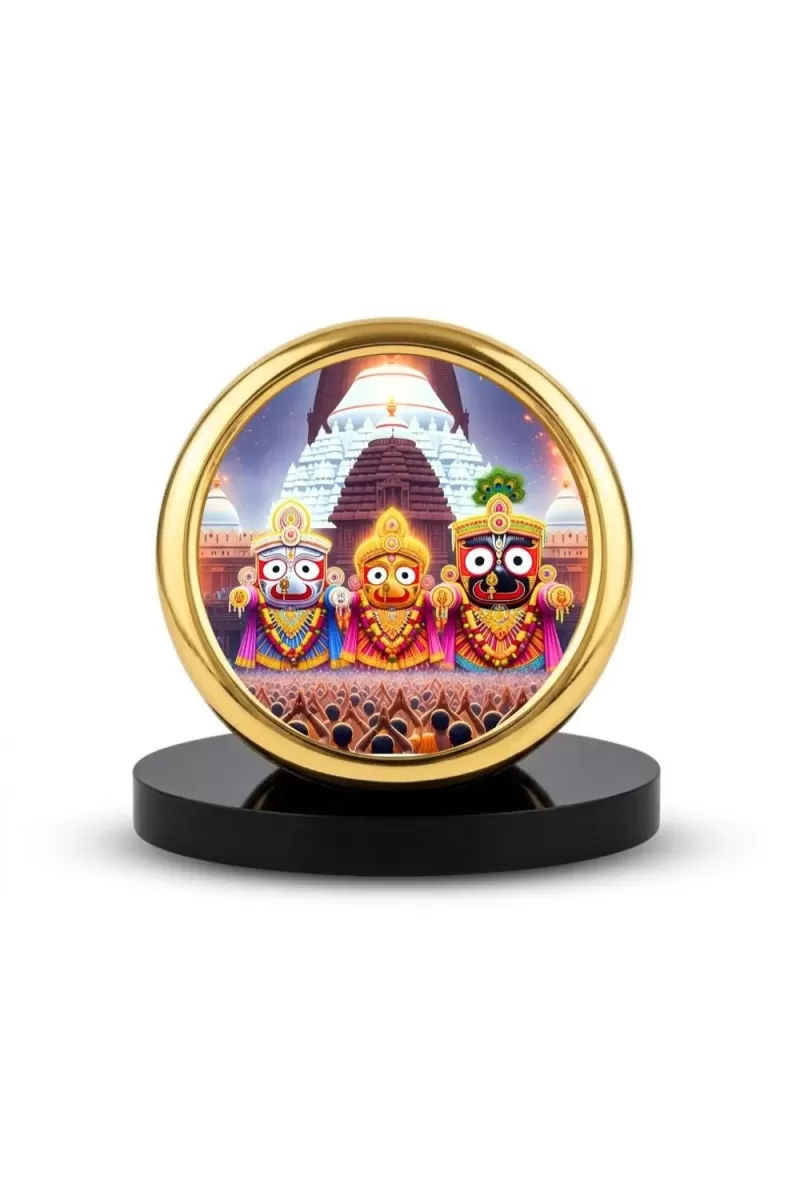 Car Desk/Table Top Lord Jagannath Metal Golden Photo Stand  2x2 Inches, Compact & Stylish Spiritual Display For Car, Home & Office (Pack Of 1) (F18746)