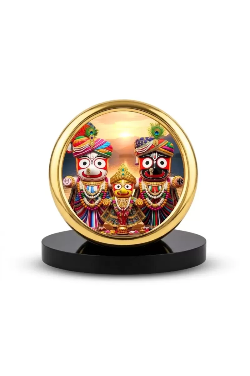 Car Desk/Table Top Lord Jagannath Metal Golden Photo Stand  2x2 Inches, Compact & Stylish Spiritual Display For Car, Home & Office (Pack Of 1) (F18747)