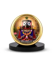 Car Desk/Table Top Lord Jagannath Metal Golden Photo Stand  2x2 Inches, Compact & Stylish Spiritual Display For Car, Home & Office (Pack Of 1) (F18748)