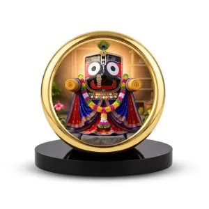 Car Desk/Table Top Lord Jagannath Metal Golden Photo Stand  2x2 Inches, Compact & Stylish Spiritual Display For Car, Home & Office (Pack Of 1) (F18748)