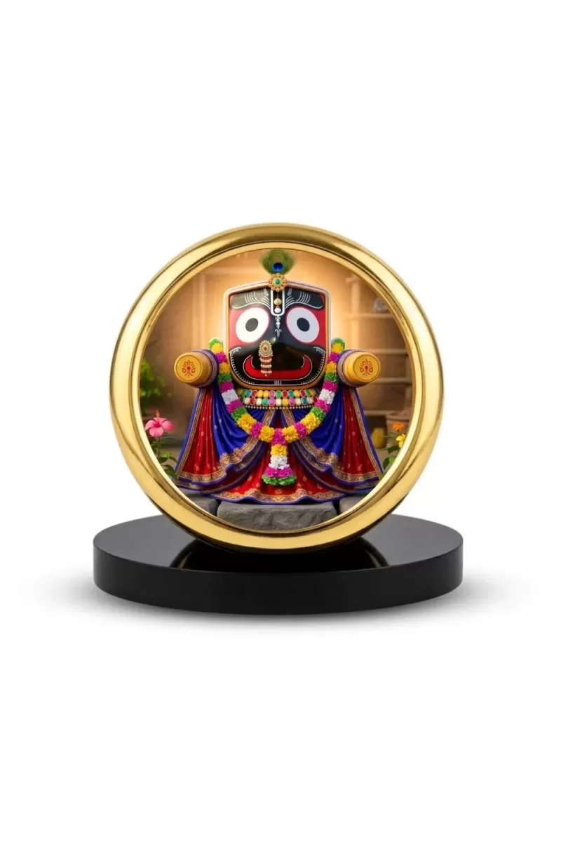 Car Desk/Table Top Lord Jagannath Metal Golden Photo Stand  2x2 Inches, Compact & Stylish Spiritual Display For Car, Home & Office (Pack Of 1) (F18748)