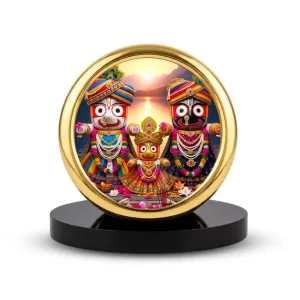 Car Desk/Table Top Lord Jagannath Metal Golden Photo Stand  2x2 Inches, Compact & Stylish Spiritual Display For Car, Home & Office (Pack Of 1) (F18749)