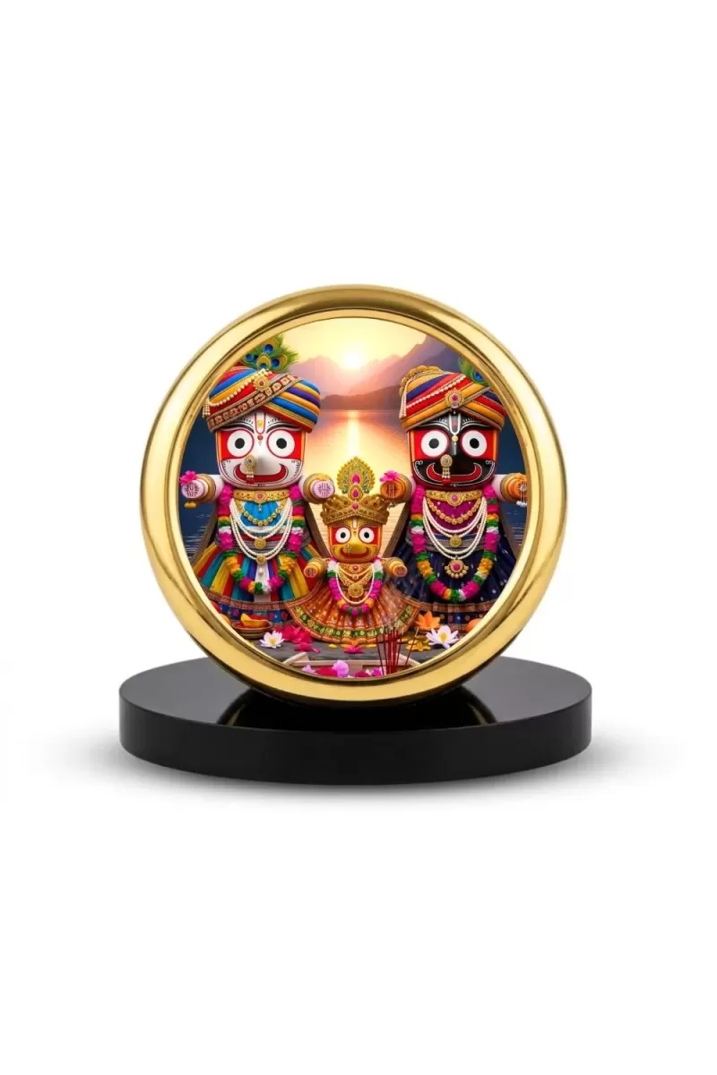 Car Desk/Table Top Lord Jagannath Metal Golden Photo Stand  2x2 Inches, Compact & Stylish Spiritual Display For Car, Home & Office (Pack Of 1) (F18749)