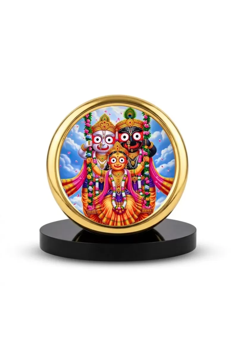 Car Desk/Table Top Lord Jagannath Metal Golden Photo Stand  2x2 Inches, Compact & Stylish Spiritual Display For Car, Home & Office (Pack Of 1) (F18750)