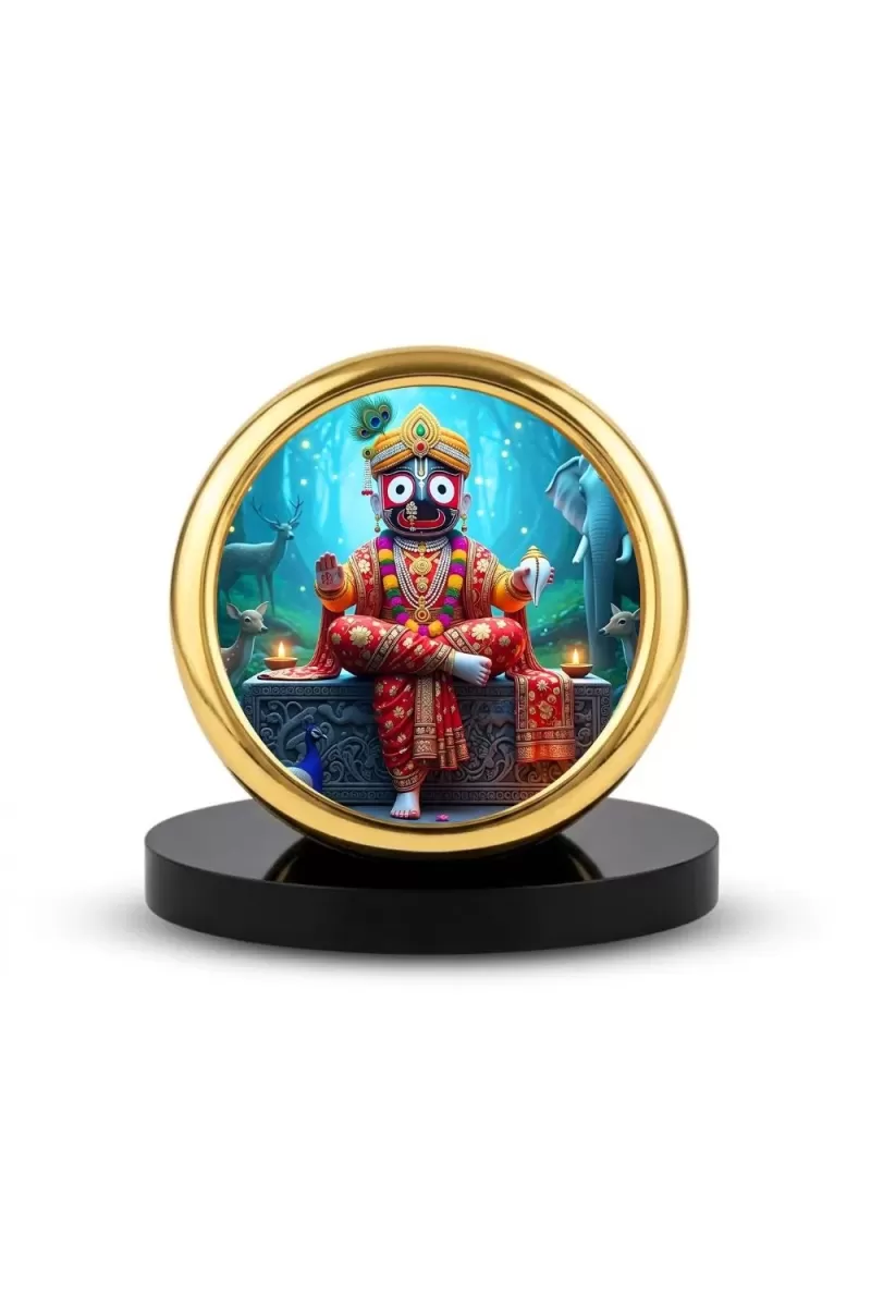 Car Desk/Table Top Lord Jagannath Metal Golden Photo Stand  2x2 Inches, Compact & Stylish Spiritual Display For Car, Home & Office (Pack Of 1) (F18751)
