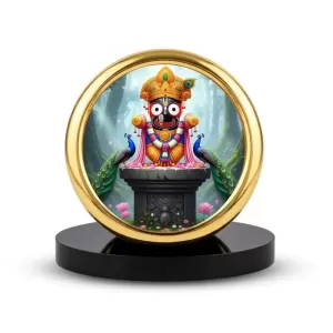 Car Desk/Table Top Lord Jagannath Metal Golden Photo Stand  2x2 Inches, Compact & Stylish Spiritual Display For Car, Home & Office (Pack Of 1) (F18752)