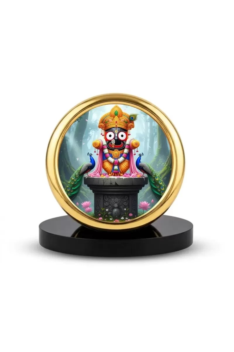 Car Desk/Table Top Lord Jagannath Metal Golden Photo Stand  2x2 Inches, Compact & Stylish Spiritual Display For Car, Home & Office (Pack Of 1) (F18752)