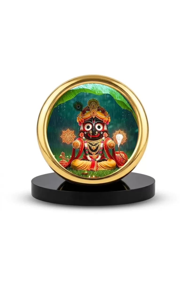 Car Desk/Table Top Lord Jagannath Metal Golden Photo Stand  2x2 Inches, Compact & Stylish Spiritual Display For Car, Home & Office (Pack Of 1) (F18753)