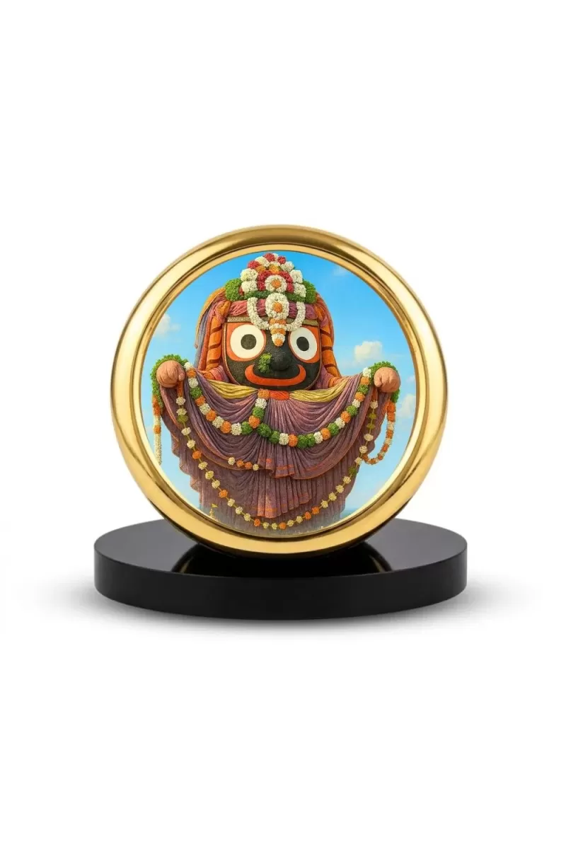 Car Desk/Table Top Lord Jagannath Metal Golden Photo Stand  2x2 Inches, Compact & Stylish Spiritual Display For Car, Home & Office (Pack Of 1) (F18754)