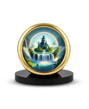 Car Desk/Table Top Lord Shiva Metal Golden Photo Stand  2x2 Inches, Compact & Stylish Spiritual Display For Car, Home & Office (Pack Of 1) (F18755)
